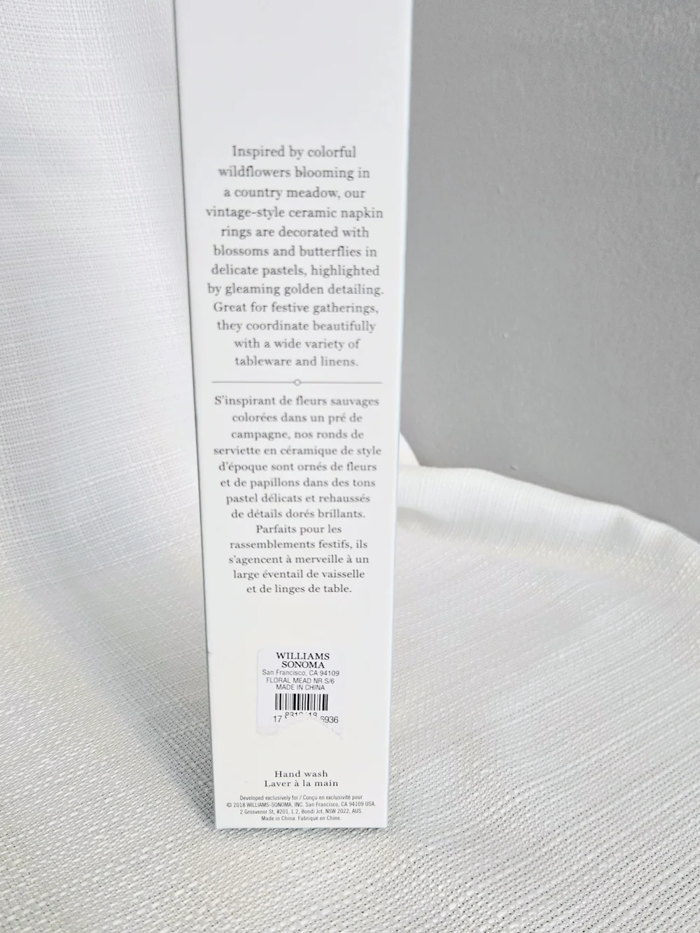 William Sonoma Floral Meadow Napkin Rings Set Of 6 Porcelain Butterfly Rabbit